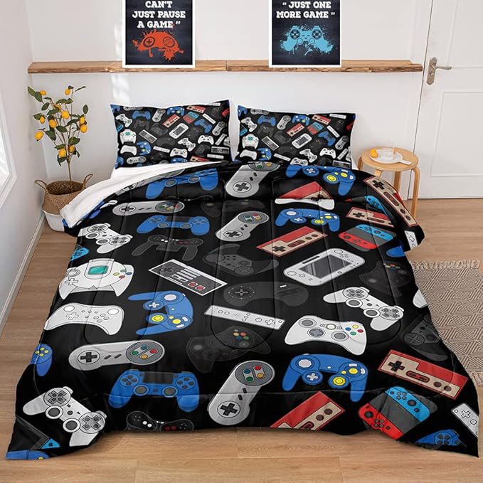 Gaming Comforter for Boys Teen,Game Contoller Bedding Set for Boys Kids,Down Alternative Comforter for All Season,Gamer Home Decor for Boys Comforter Set (Comforter-Game36, Queen)