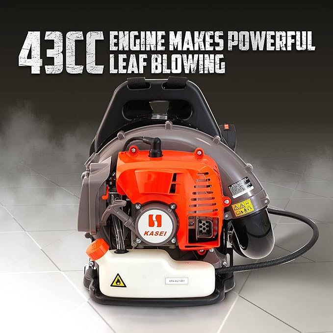 Leaf Blower by KASEI, 43CC 2-Stroke Backpack Gas Powered Leaf Blower, 200MPH Wind Speed & 530CFM Air Volume, EPA Certified Blowers for Lawn Care