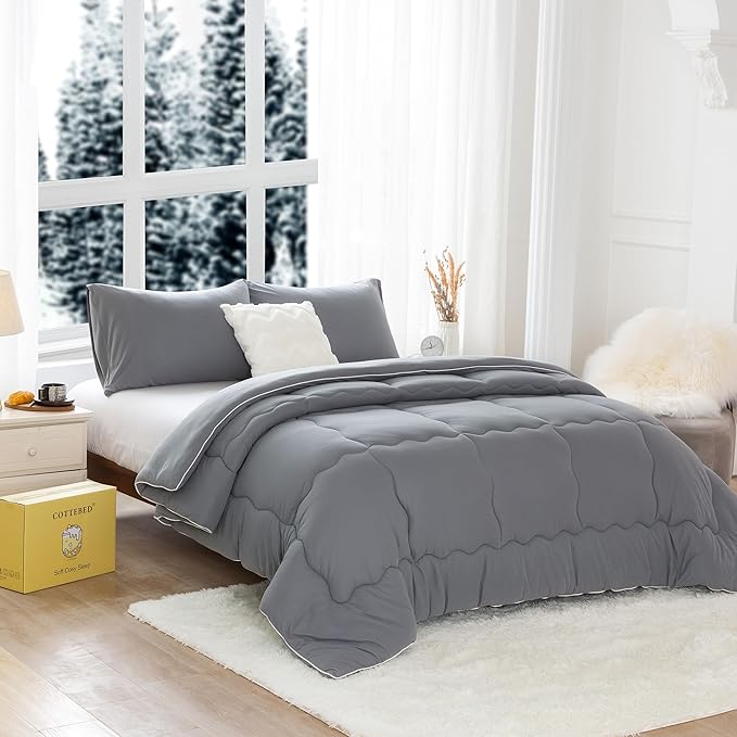 COTTEBED Ultra-Soft Winter King Size Comforter Set, Warm California Cal King Thick Milk Cup Cozy Fully Breathable Bedding 1 Down Alternative with 2 Pillowcase for Winter, Dark Gray