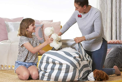 Aubliss Stuffed Animal Storage Bean Bag Chair Cover Only for Plush Toys, Blankets, X-Large 48"-Canvas Stripes Grey