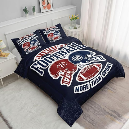 Datura home American Football Comforter Set Vintage Navy American Football Printed Quilt Bedding Set with 1 Comforter and 2 Pillowcases for Boys and Girls Bedroom All Season(Football Navy Full)