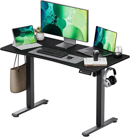 Electric Standing Desk,Adjustable Height Desk With Curved Desktop, Stand Up Desk With 2 Metal Hooks & Cable Organizer Box, Powerful Motor For Fast Switch From Sit To Stand Position 48x24 Black