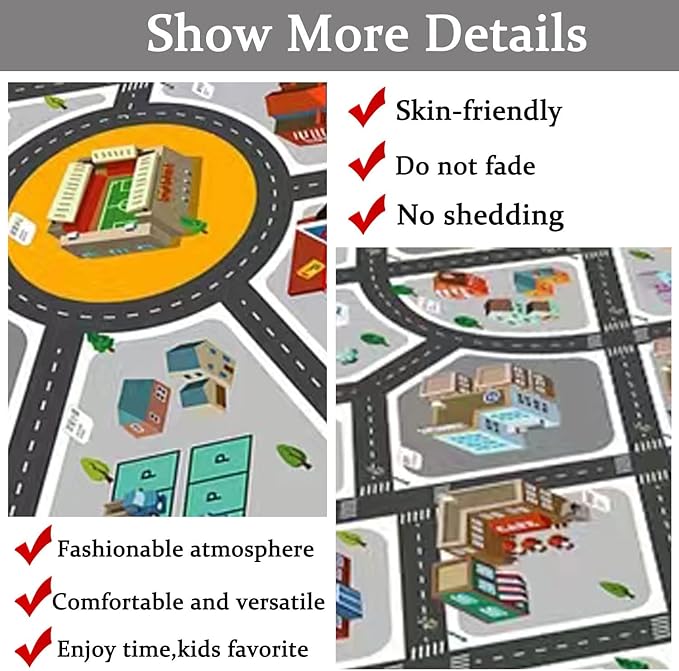 Kids Rug Play Mat Great for Playing with Cars and Toys,Educational Kid Road and Traffic City Life Carpet,Children Baby Fun Throw Rug for Bedroom Play Room,63X91Inch/160X230CM