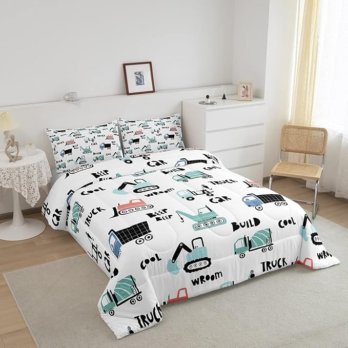 Feelyou Cartoon Tractor Ultra Soft Bedding Set Cars Kawaii Comforter Set for Kids Boys Toddler Vehicle Truck Comforter Equipment Transport Cute Quilt Set Bedroom Collection 2Pcs Twin Size