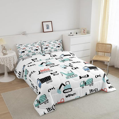 Feelyou Cartoon Tractor Ultra Soft Bedding Set Cars Kawaii Comforter Set for Kids Boys Toddler Vehicle Truck Comforter Equipment Transport Cute Quilt Set Bedroom Collection 2Pcs Twin Size