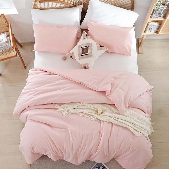 Blush Pink Full Bed Comforter Set Full Size Comforter Modern 3PCS Microfiber Full Size Comforter Sets for All Season Comforter for Women and Girls Soft Lightweight Bed Comforter Set