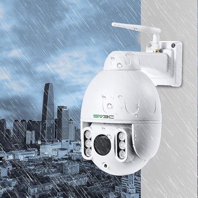 SV3C 1080P Outdoor PTZ WiFi Camera, ONVIF Security IP Camera with Auto Tracking, 197ft HD Night Vision, 5X Optical Zoom, Two-Way Audio, Waterproof, Compatible with Blue Iris, SD Card Slot, CamHiPro