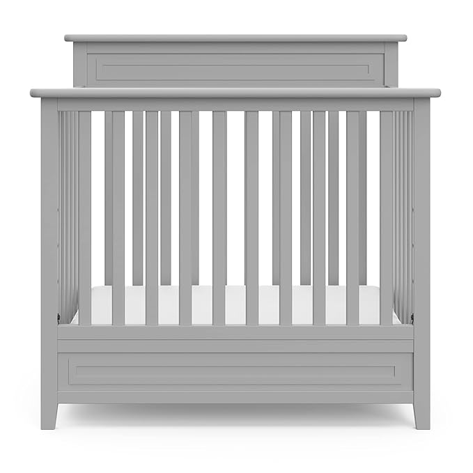STORKCRAFT Petal 4-in-1 Convertible Mini Crib (Pebble Gray) – GREENGUARD Gold Certified, Converts to Daybed and Twin-Size Bed, Includes Bonus 2.75-inch Mini Crib Mattress