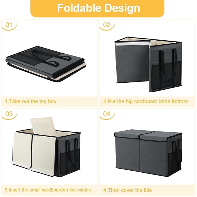 Large Toy Box for Boys Girls Toy Chest Kids Toy Storage Organizer Collapsible Toy Storage Bin Basket with Two Mesh Pockets for Nursery Playroom Bedroom Living Room Organization