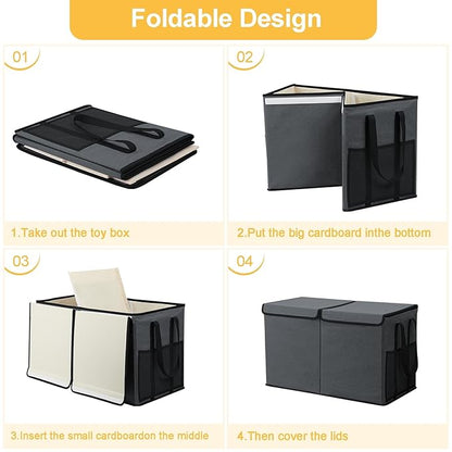 Large Toy Box for Boys Girls Toy Chest Kids Toy Storage Organizer Collapsible Toy Storage Bin Basket with Two Mesh Pockets for Nursery Playroom Bedroom Living Room Organization
