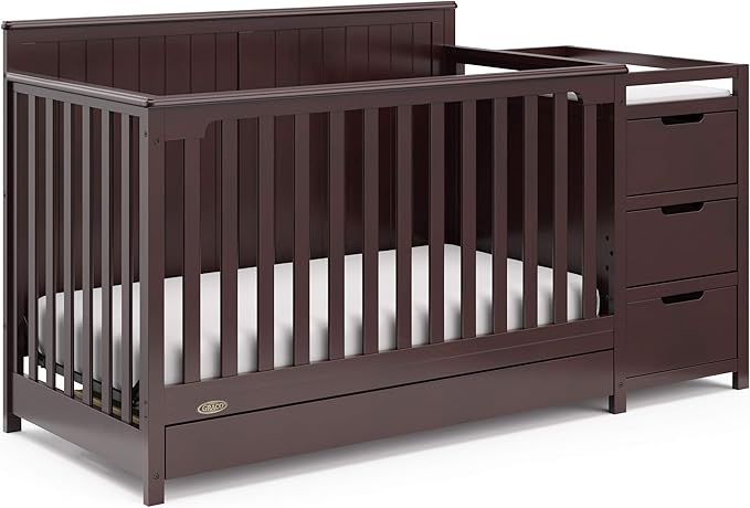 Graco Hadley 5-in-1 Convertible Crib and Changer with Drawer (Espresso) – GREENGUARD Gold Certified, Crib and Changing Table Combo with Drawer, Includes Baby Changing Pad, Converts to Full-Size Bed