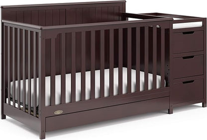 Graco Hadley 5-in-1 Convertible Crib and Changer with Drawer (Espresso) – GREENGUARD Gold Certified, Crib and Changing Table Combo with Drawer, Includes Baby Changing Pad, Converts to Full-Size Bed