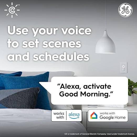 GE CYNC Smart Light Switch, Paddle Style, No Neutral Wire Required, Bluetooth and 2.4 GHz WiFi 3-Wire Switch, Works with Amazon Alexa and Google Home, White (1 Pack)