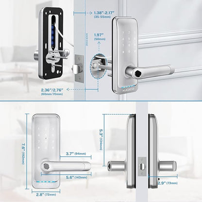 Keypad Smart Door Lock with Handle: Kucacci Keyless Entry Smart Lock for Front Door - Electronic Code for Exterior Door - Retrofit Knob Deadbolt Lock(Silver)