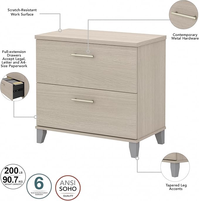Bush Furniture Somerset 2 Drawer Lateral File Cabinet in Sand Oak