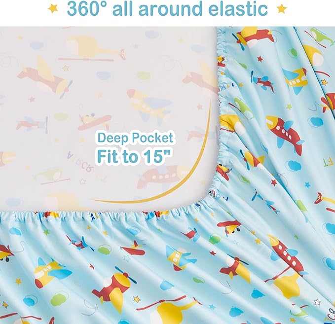 Mooreeke Bed in a Bag for Kids Boys Teens, 7 Pieces Full Size Aircraft Print Comforter Bed Set with Shams, Sheet Set, Airplane Blue Super Soft Microfiber Kids Comforter Bedding Set