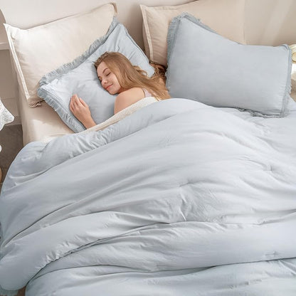 Andency Light Grey Comforter Set Full Size, 3 Pieces Boho Tassel Lightweight Bedding Comforter Sets, All Season Soft Fluffy Fringe Bed Set (79x90In Comforter & 2 Pillowcases)