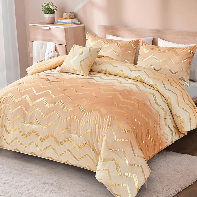 Ombre Beige Comforter Set Twin Size Girls Bedding Soft Microfiber Comforter for Kids Teen Women,3 Pieces (1 Comforter,1 Pillowcase,1 Decorative Pillow Sham)