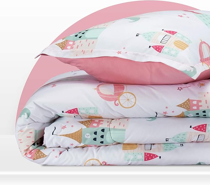 SLEEP ZONE Kids Bedding Comforter Set Full/Queen Size - Super Soft & Cute Printed 3-Piece Comforter Set All Seasons for Boys, Girls, Fade Resistant, Machine Washable, Princess Castle