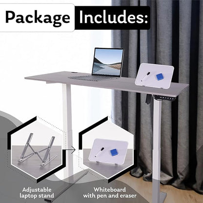 Electric Standing Desk - Adjustable Height Desk with Laptop Stand, Sit Stand Desk, Riser Table (48 inch x 24 inch), Smoothly and Quietly Adjust from 27 to 45 inches, White Frame, Gray Desktop