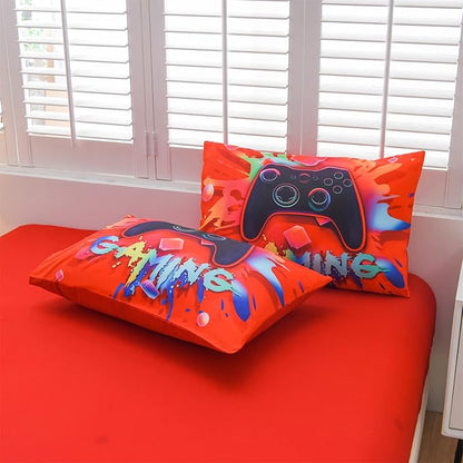 Aimuan Gamer Gaming Bedding Sets 3D Gamepad Comforter Sets for Boys Games Console Action Buttons Novelty Colorful Game Controller Modern Room Decor Home Quilt Set (Red, Full 6PCS)