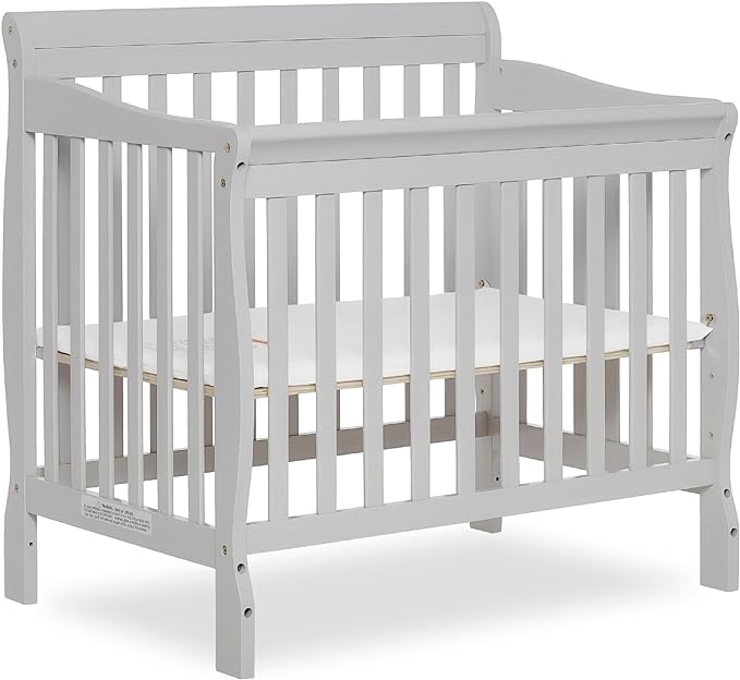 Aden 4-in-1 Convertible Mini Crib In Grey, Greenguard Gold Certified, Non-Toxic Finish, New Zealand Pinewood, With 3 Mattress Height Settings