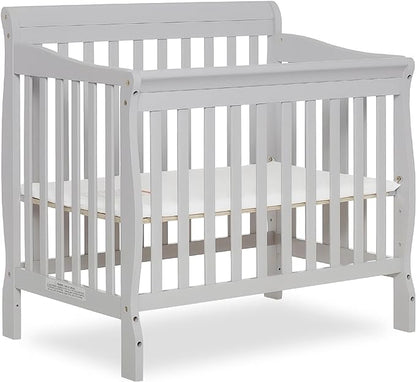 Aden 4-in-1 Convertible Mini Crib in Grey, Greenguard Gold Certified & Sunset 3” Extra Firm Fiber Crib Mattress, Greenguard Gold Certified, Waterproof Vinyl Cover, Baby Mattresses