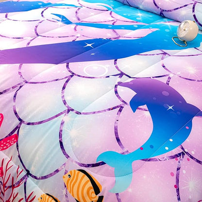 CVHOUSE Mermaid Comforter Set,Rainbow Mermaid Bedding Set for Girls Kids Teens,Rainbow Mermaid Comforter Mermaid Duvet Set Room Decor Quilt Set Twin Size