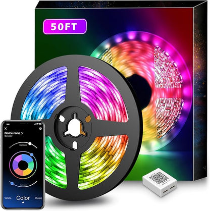 Nexillumi Led Lights for Bedroom 50ft(1 Roll of 50ft) Music Sync Color Changing Led Strip Lights Smart with Remote and App Control Built-in Mic for Party Home Room Decor Luces LED para Cuarto