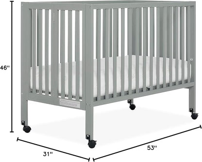 Quinn Full-Size Folding Crib in Cool Grey, Removeable Wheels, Modern Nursey, Adjustable Mattress Support, Portable Crib, Patented Folding System