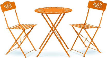 Alpine Corporation Indoor/Outdoor 3-Piece Bistro Set Folding Table and Chairs Patio Seating, Each, Orange
