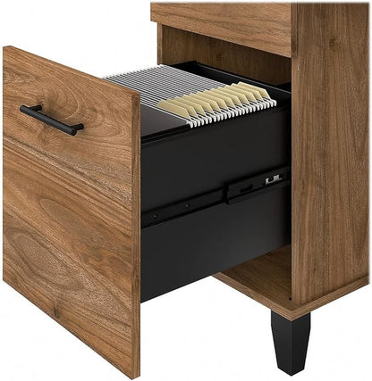Bush Furniture Somerset 3 Position Sit L Shaped Desk with Hutch | Ergonomic Height Adjustable Standing Computer/Laptop Table for Home Office, 72W, Fresh Walnut