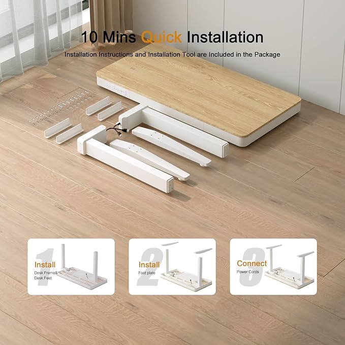 Standing Desk with Drawer and Wireless Charging,48x24 inch Dual Motor Standing Desk, Sit Stand Desk with Whole-Piece Desktop,Stand Up Desk for Home Office(White Oval Legs + Bamboo Top)