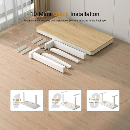 Standing Desk with Drawer and Wireless Charging,48x24 inch Dual Motor Standing Desk, Sit Stand Desk with Whole-Piece Desktop,Stand Up Desk for Home Office(White Oval Legs + Bamboo Top)