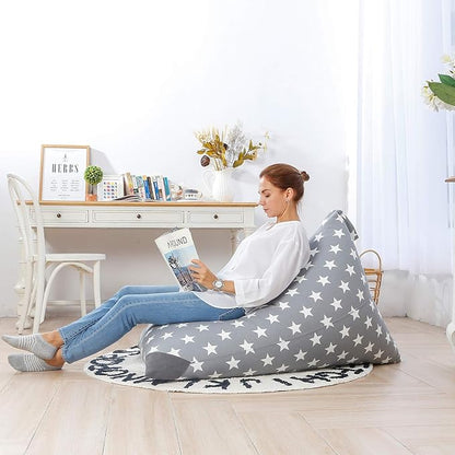 Aubliss Stuffed Animal Storage Bean Bag Chairs Cover, 50"x 35" Extra Large Bean Bags Chair for Kids & Adults, Beanbag Toy Storage for Boys Girls - Premium Cotton Canvas Grey Star