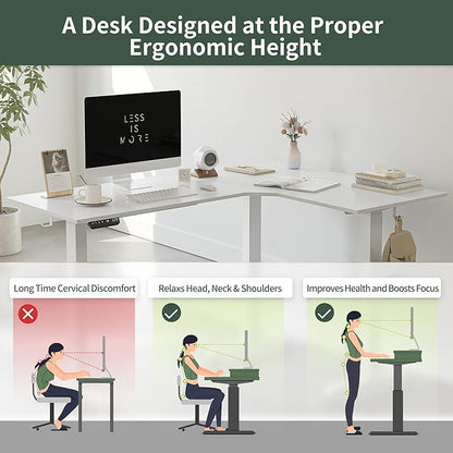 FEZIBO 75 Inches, Supports over 300mlbs,L Shaped Standing Desk Reversible, Electric Height Adjustable Corner Stand up Desk, Sit Stand Desk Computer Workstation, White Frame/White Top