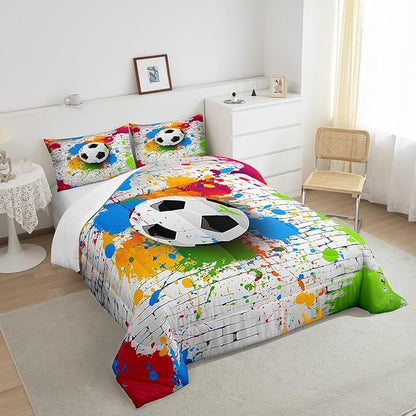 Feelyou Football Bedding Set Rugby Sports Comforter Set Soccer Ball Game Comforter for Boys Girls Teens Decor Gift for Football Lover Duvet Set King Size with 2 Pillow Case Boys