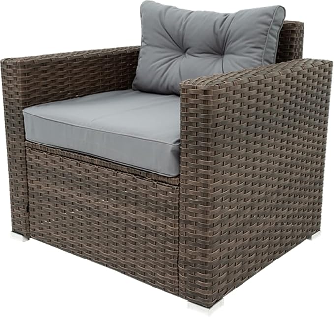 6 Piece Patio Outdoor Furniture Rattan Wicker Conversation Sofa Set with Removeable Cushions and Tempered Glass Table Top for Garden Yark, Lawn, Backyard, Brown