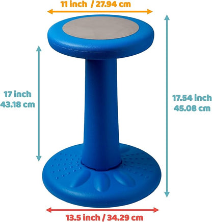 Studico ActiveChairs Kids Wobble Chair, Flexible Classroom Seating improves Focus, Posture & Helps ADHD/ADD. Get The Wiggles out, Active Fidget Desk Chairs, Pre-Teen 17.75" Stool, Ages 7-12, Blue