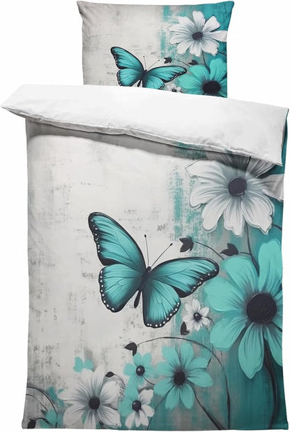 Butterfly Flowers Comforter Sets Twin Size, Vintage Floral Butterfly Kids Bedding Sets for girls Teens 3 Piece Bedroom Decor