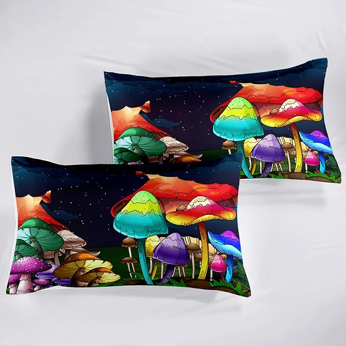 Mushroom Twin Comforter Sets for Girls Mushroom Print Kids Twin Bedding Set Mushroom Twin Girls Bedding Set Twin Comforter Set for Girl, Colorful, 1 Comforter+1 Pillowcase