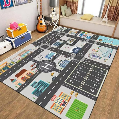 Kids Rug Play Mat Great for Playing with Cars and Toys,Educational Kid Road and Traffic City Life Carpet,Children Baby Fun Throw Rug for Bedroom Play Room,24X35Inch/60X90CM