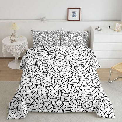 Feelyou King Size Volleyball Bedding Set Boys Girls Sports Game Comforter Set for Kids Women Men Ultra Soft Volleyball Player Comforter Black White Duvet Set Room Decor Quilt Set