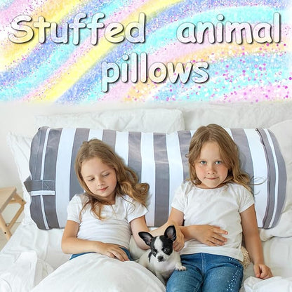Stuffed Animal Storage Bean Bag Cover for Kids, Bean Bag Stuffed Animal Storage for Boys and Girls | Organize, Sit, Play, Box | X-Large, Cylinder, 2 Zippers at Both Ends, 100% Cotton Canvas