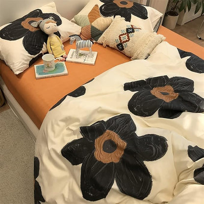 Black Floral Comforter Set Black and White Bedding Queen Comforter Set Flowers Cotton Women Modern Elegant Chic Quilts Blankets Lightweight Black Flower Reversible Bed Comforter Set