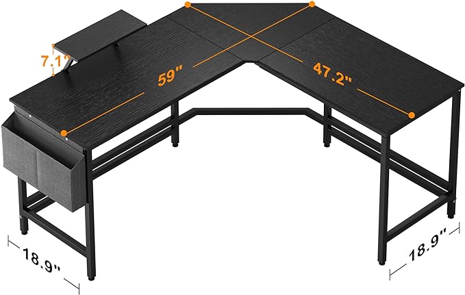 DlandHome L-Shaped Computer Desk 59 inches x 47.2 inches, Composite Wood and Metal, Home Office PC Laptop Study Workstation Corner Table with CPU Stand, CZYF-LD-1