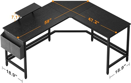 DlandHome L-Shaped Computer Desk 59 inches x 47.2 inches, Composite Wood and Metal, Home Office PC Laptop Study Workstation Corner Table with CPU Stand, CZYF-LD-1