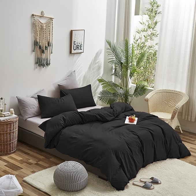Black Comforter Queen Black Bedding Set Pure Black Queen Comforter Soft Durable Comforter Set Women 3 Pieces Breathable Lightweight Comforter Set