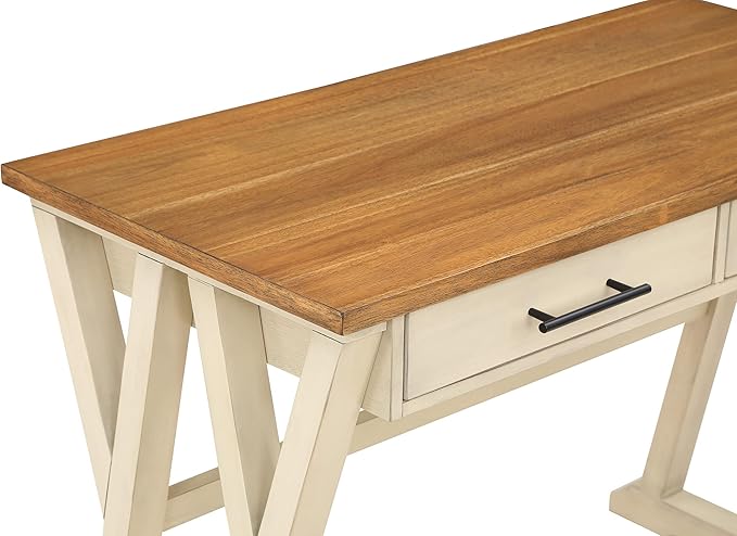 OSP Home Furnishings Jericho Rustic 42 Inch Writing Desk with 2 Drawers and Burnished Decorative Hardware, Antique White