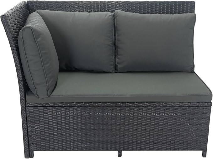 5 Pieces Outdoor Rattan Patio Furniture Sectional, Seater Conversation Set with 3 Storage Under Seat Wicker + Dark Grey Cushion for Backyard, Deck, Poolside, Zl-Black